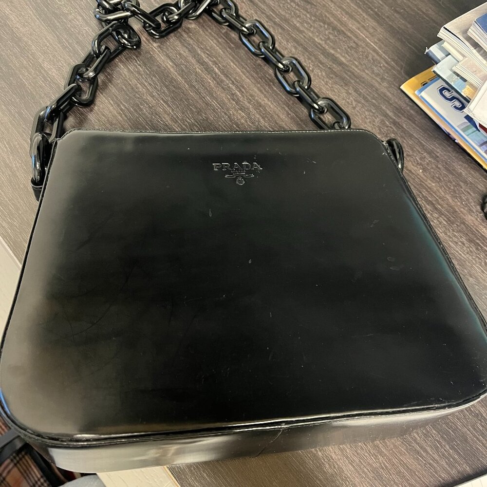 Black Prada Patent Leather Shoulder Bag
